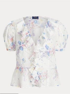 Polo by Ralph Lauren White Pastel Floral Ruffle Blouse